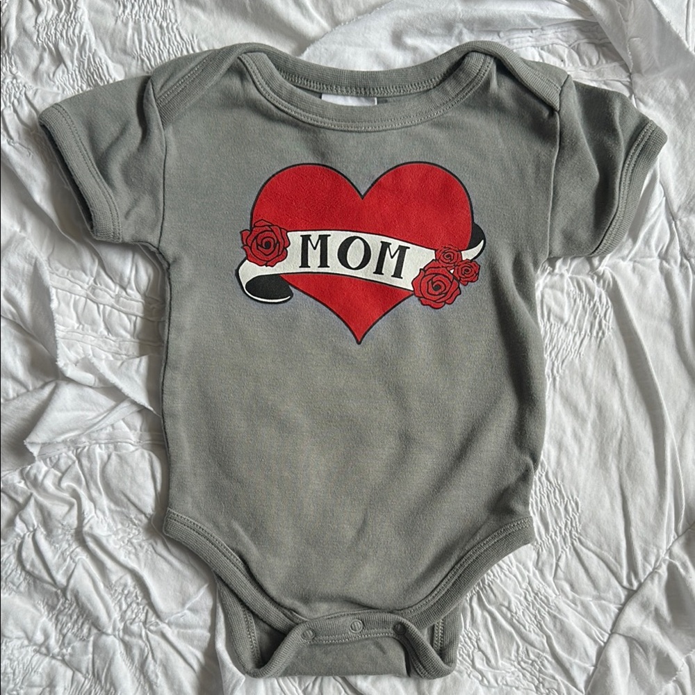 Gray and Red Heart Graphic Baby One Piece